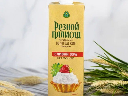 Сливки питьевые ультрапастеризованные с м.д.ж. 33%, 1000 г, Резной Палисад